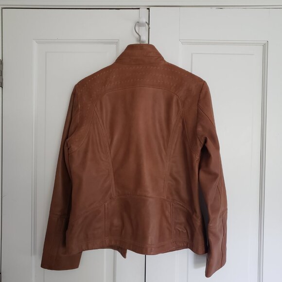 NWT Quince Leather Stand-Collar Jacket Cognac Brown Size Large - Picture 3 of 15